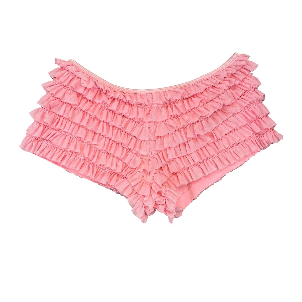 Coquette Women Boyshort Panties Pink Ruffle Tiered Mesh Lingerie Girly OS